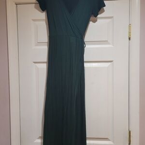 Blue and Black V-Neck Flutter Sleeve Maxi Dress